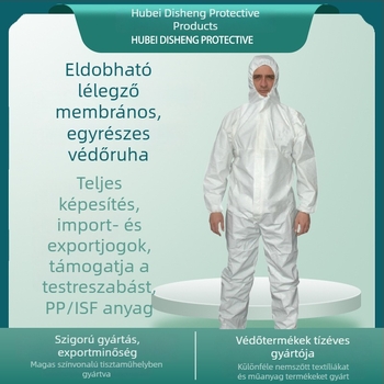 Egyszer használatos kapucnis védőoverál nem szövött anyagból, vízálló, szennyeződésálló, lélegző, könnyű, mezőgazdasági munkákhoz és permetezéshez