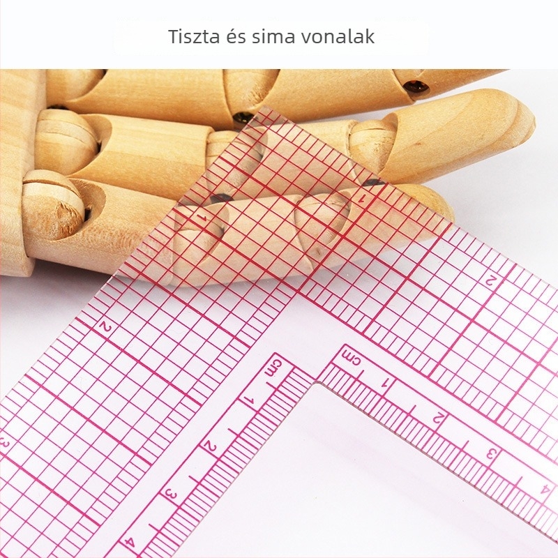 L alakú ruházati mérőszalag belső skálával, derékszögű és szögmérő funkcióval; belső 16 cm, külső 8 hüvelyk