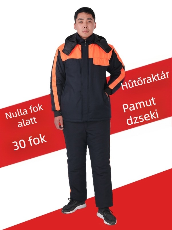 Hidegtároló munkaruházati szett pamuttal bélelt dzsekivel és nadrággal