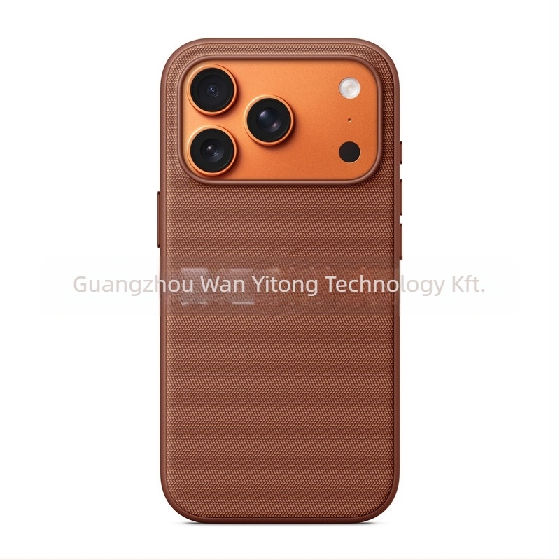 iPhone 17 Pro Max texturált két-az-egyben tok, AI kameragombbal és erős mágneses vonzással, PU bőr, kézzel kötött részlettel