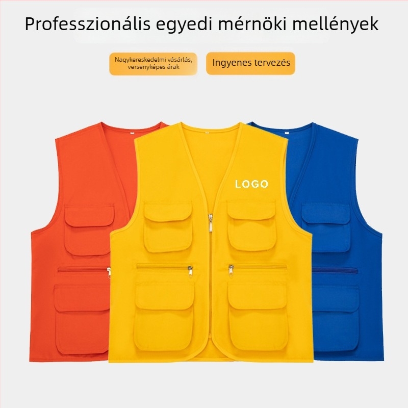 Több zsebbel rendelkező mellény csoportos önkéntes uniformához testreszabott logóval teambuildinghez