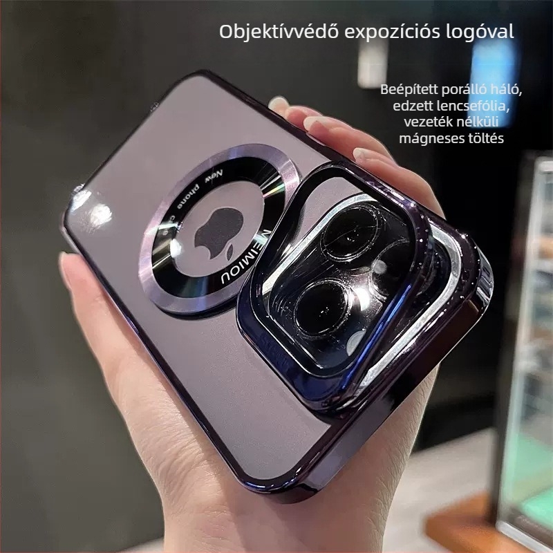 Mágneses iPhone tok teljes védelemmel és láthatatlan állvánnyal, elektroplatált lencsevédő