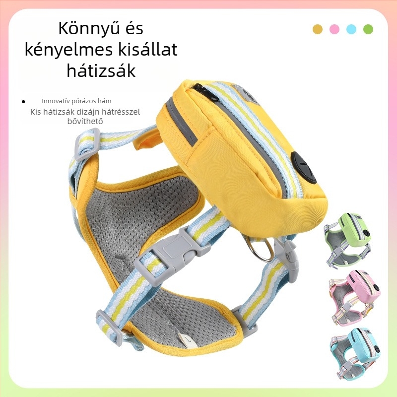 Légáteresztő nylon kutyahám hátizsák-stílusú, kis testű kutyáknak pórázzal