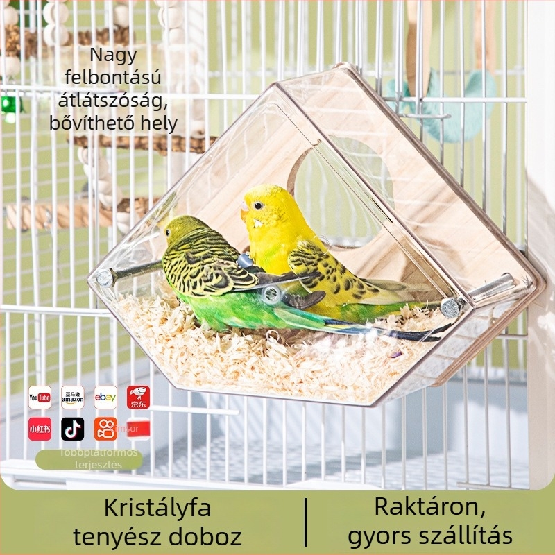 Átlátszó papagájtenyésztő doboz belső és külső akasztott fészekkel – Madárketrec-tartozékok