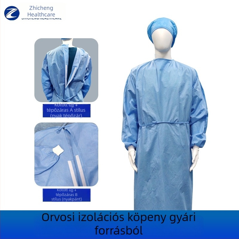 Egyszer használatos SMS izolációs köpeny, nem szőtt anyag, lélegző és porálló, vastagított overál-stílusú izolációs ruha, testre szabható