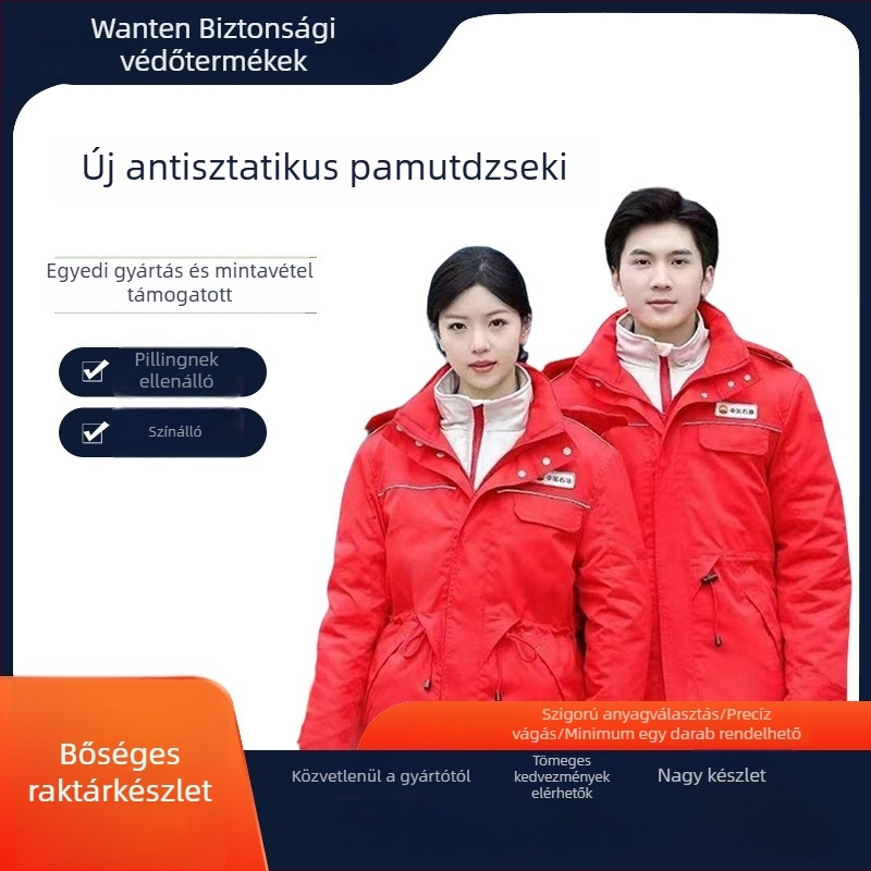 Téli antistatikus pamutkeverékből készült munkaruházat: kabát és nadrág szett