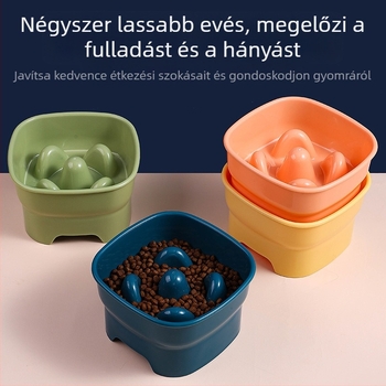 Macska és kutya számára készült lassú etetőtál, magas négyzet alakú állvánnyal