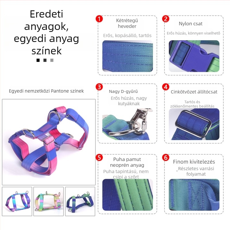 Nylon gradient színű állítható kutyahám közepes és nagy testű kutyáknak, biztonsági mellény