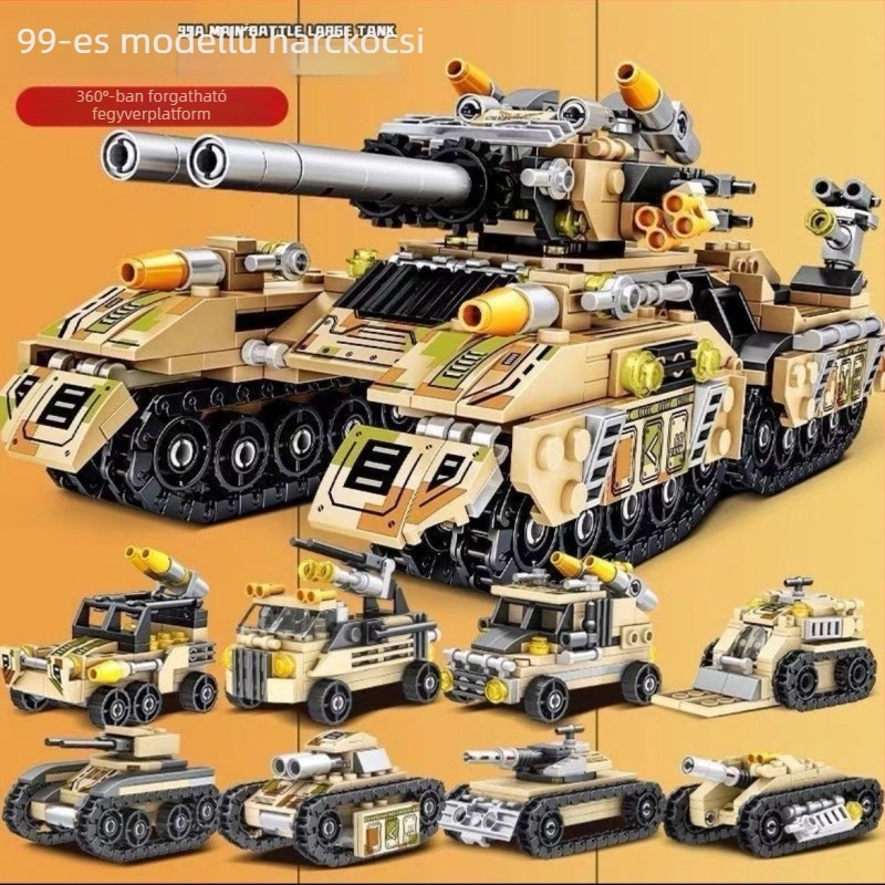 Lego-kompatibil katonai tank építőjáték – oktató összeállító játék fiúk számára, gyerekeknek szánt páncélozott jármű ajándék.