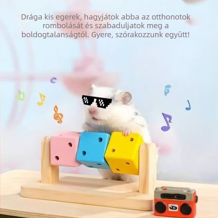 Fából készült rágó játék hörcsögöknek, kocka formájú puzzle, színes
