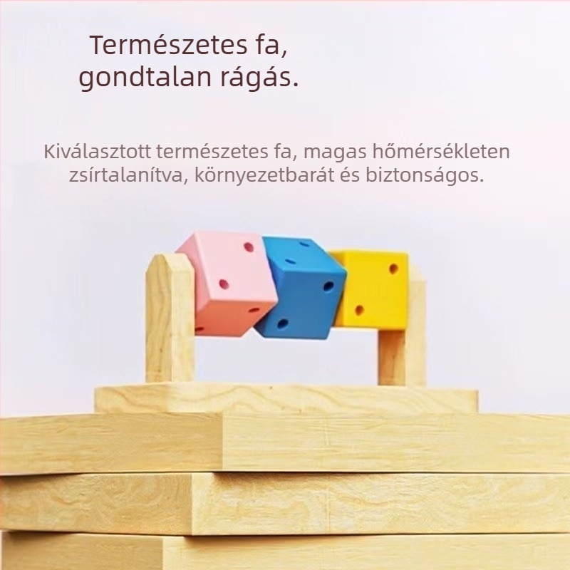 Fából készült rágó játék hörcsögöknek, kocka formájú puzzle, színes