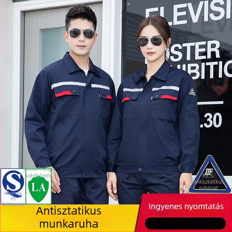Tavaszi-őszi-téli antistatikus munkaruha készlet elektroműtechnikusok, hegesztők, vegyipar és benzinkutak számára; egyedi kivitel
