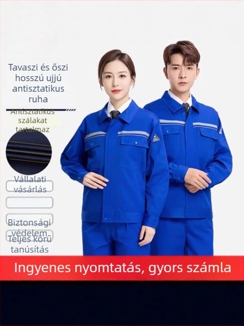 Férfiak számára anti-statikus munkaruhaszett, hosszú ujjú, hímzett felirattal, olaj-, elektronikai és vegyipari üzemekhez