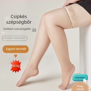 Plusz méretű combfix harisnya szilikon csipkés, csúszásmentes, ultra vékony, hosszú.