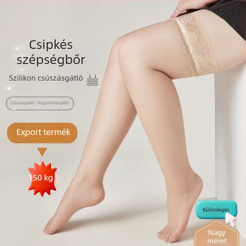 Plusz méretű combfix harisnya szilikon csipkés, csúszásmentes, ultra vékony, hosszú.
