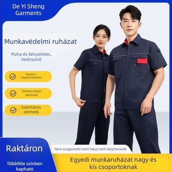 Antistatikus férfi munkaruha készlet, nyár, könnyű pamut, rövid ujjú felső és hosszú ujjú hegesztő overál