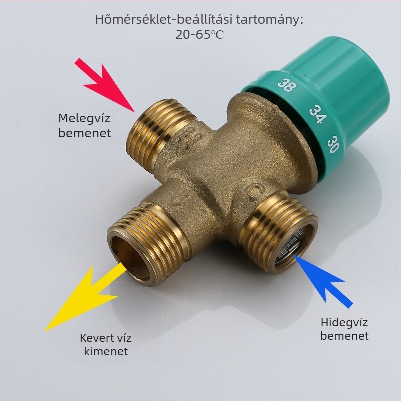 Réz termosztatikus keverőcsap melegítőkhöz, meleg és hideg víz hőmérséklet-szabályozó, felületre szerelhető három-utas szelep