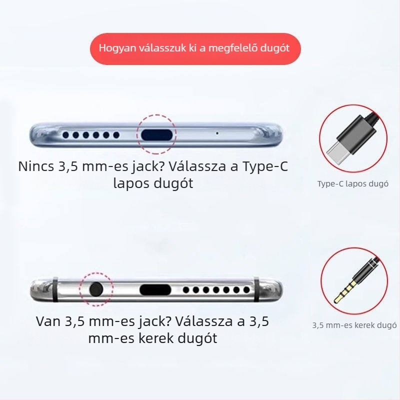 Vezetékes in-ear karaoke fejhallgató Type-C és 3,5 mm csatlakozóval énekléshez