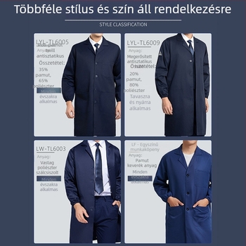Férfi anti‑statikus munkaruha – hosszított overál, poliészter‑pamut anyagból, ipari műhelyhez, kopásálló és szennyeződésálló