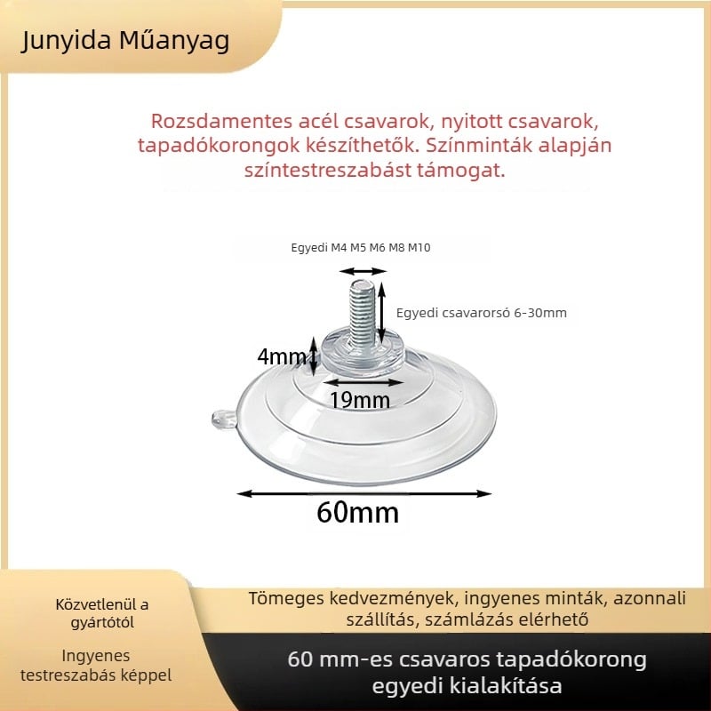 60 mm-es szívókorong csavarokkal fürdőszobai polchoz, PVC, átlátszó