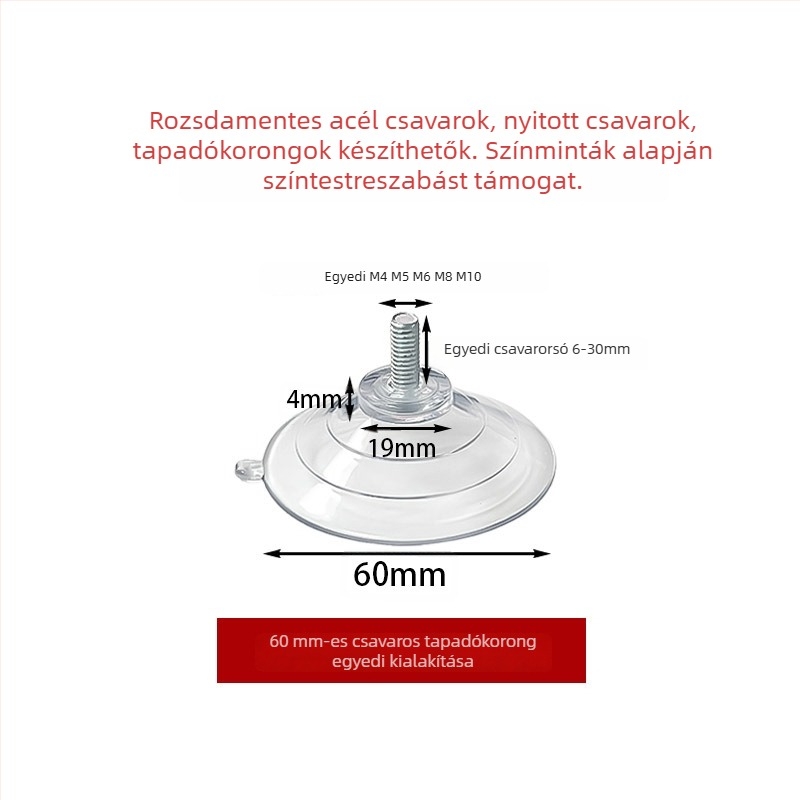 60 mm-es szívókorong csavarokkal fürdőszobai polchoz, PVC, átlátszó
