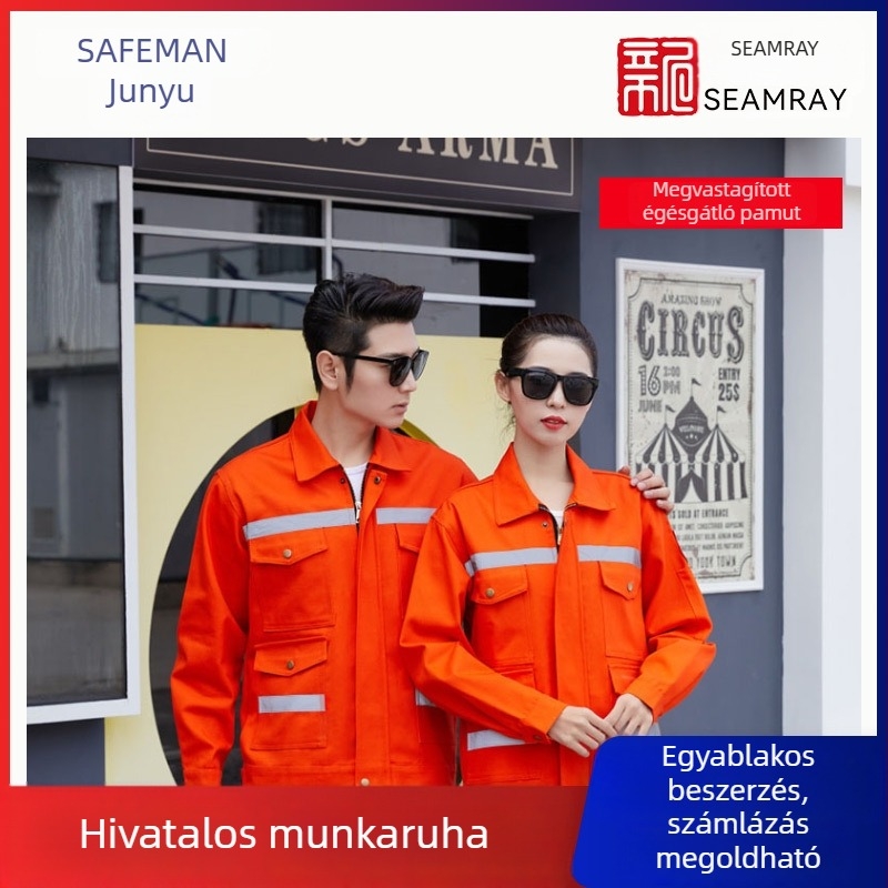 Junyu JY-F103 Tavasz–Ősz, 100% pamut, vastagított tűzálló munkaruha narancs-vörös