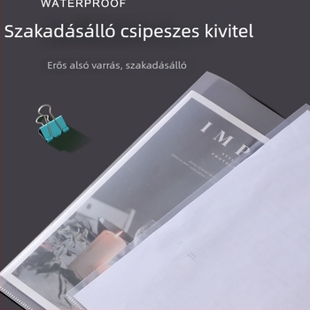 L alakú A4-es irattartó kétoldalas klippel, egy darabból készült extrán vastag klip, E310 átlátszó beillesztés egy oldalhoz védőfóliával és nyomtatott logóval