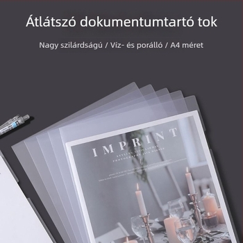 L alakú A4-es irattartó kétoldalas klippel, egy darabból készült extrán vastag klip, E310 átlátszó beillesztés egy oldalhoz védőfóliával és nyomtatott logóval