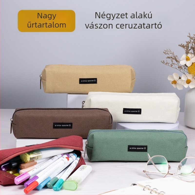 Vászon ceruzatartó nagy kapacitással középiskolások számára, letisztult minimalist stílus, retro kreatív személyre szabott.