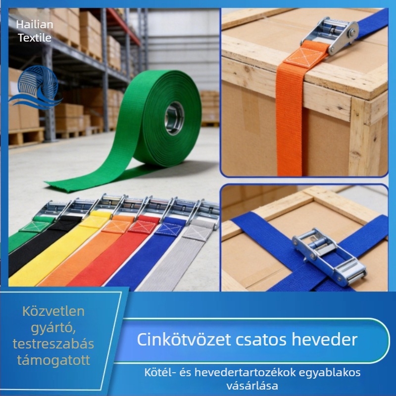 Cinkötvözetű csattal ellátott heveder, sokoldalú rögzítő pánt, Velcro szalag logisztikához palettákkal