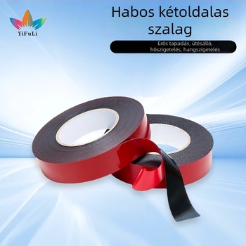 Magas viszkozitású PE habos szalag kettős oldalas ragasztóval, piros/fehér film, 1 mm vastagság, 10 m tekercs, ipari minőség