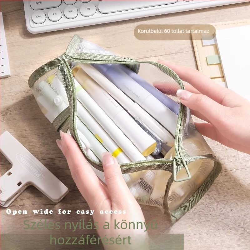 Hálós tolltartó és ceruzatartó, kétfunkciós iskolai táska, nagy kapacitás, elegáns dizájn
