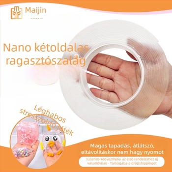 Átlátszó nano-kétoldalas ragasztószalag, nagy viszkozitású, nyom nélkül, nano akril ragasztó, szélesség 2 cm vagy 3 cm, hossz 1–5 m