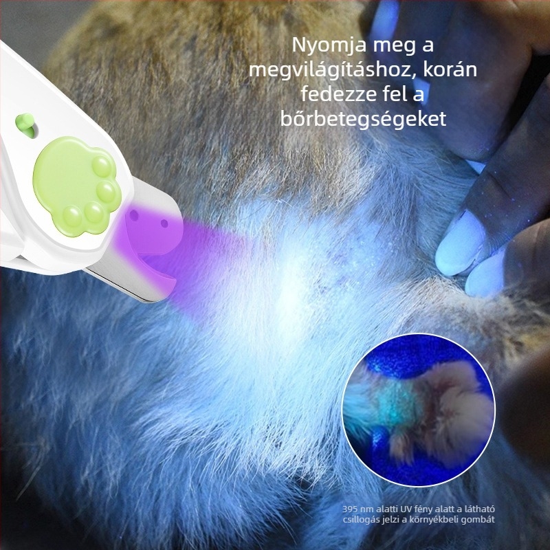 Univerzális körömvágó olló macskáknak és kutyáknak lilás LED-fénnyel a gombásodás vizsgálatához