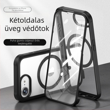 iPhone 16E mágneses, kétoldalas üvegtok, ütésálló védelem