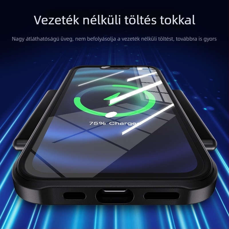 iPhone 16E mágneses, kétoldalas üvegtok, ütésálló védelem