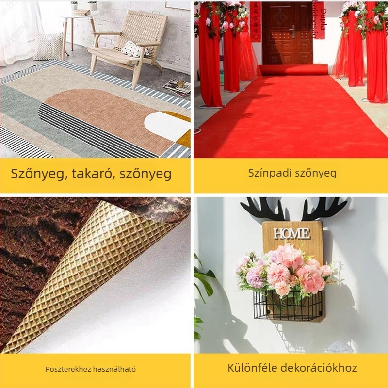 Textil alapú, erős kétoldalas ragasztószalag falra történő rögzítéséhez, szőnyeg illesztését láthatatlanul lehetővé téve, esküvők és kiállítások, lufiháló