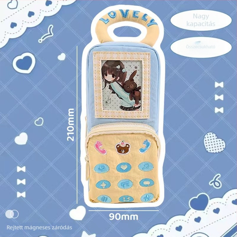 Anime témájú telefonpenál, nagy kapacitású, függőleges vászon hímzéssel, aranyos diákoknak szánt írószerek tárolója