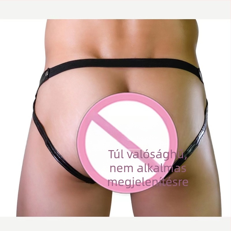 Férfiaknak szexi thong alsó – műbőr hatás, elülső nyitott kialakítás, cipzár, vékony zsinór, modell G413