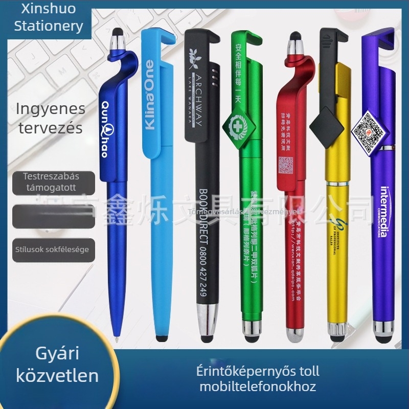 Telefonállvány és kapacitív toll – reklámtollak logóval és QR-kóddal nyomtatva