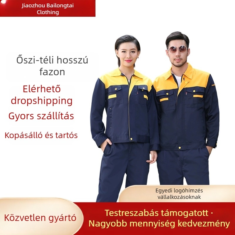 Tavaszi–őszi uniszex munkaruházat készlet, kopás- és szennyeződésálló, antistatikus védőruha autójavításhoz, szerelők és benzinkúti dolgozók számára
