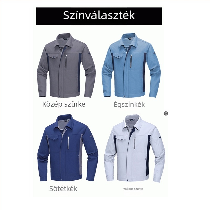 Tavasz–Ősz uniszex munkaruha készlet, műhelyi egyenruha, anti-sztatikus védőruha, logó testreszabás