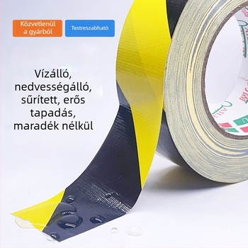Egyrétegű textil alapú fekete‑sárga zebra padlójelző szalag, hátoldali ragasztóval, vízálló, ipari használatra