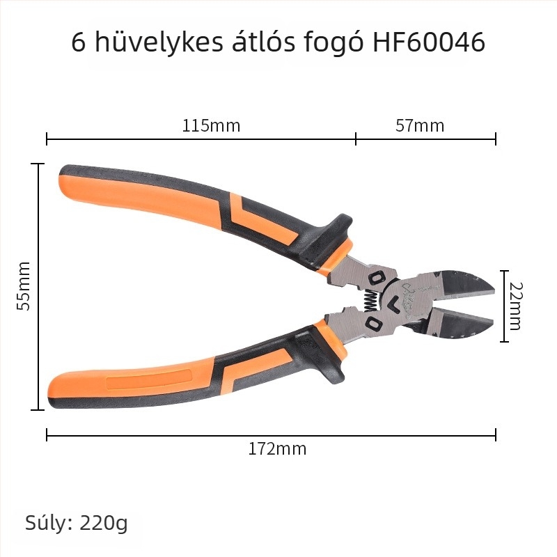 Hanax Többcélú diagonális fogók, drótvágó, hegyes végű fogó és vezetékek hámozója
