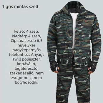 Kamufláž kiképző együttes, uniszex, nyári zöld, kopásálló felső a kültéri munkához