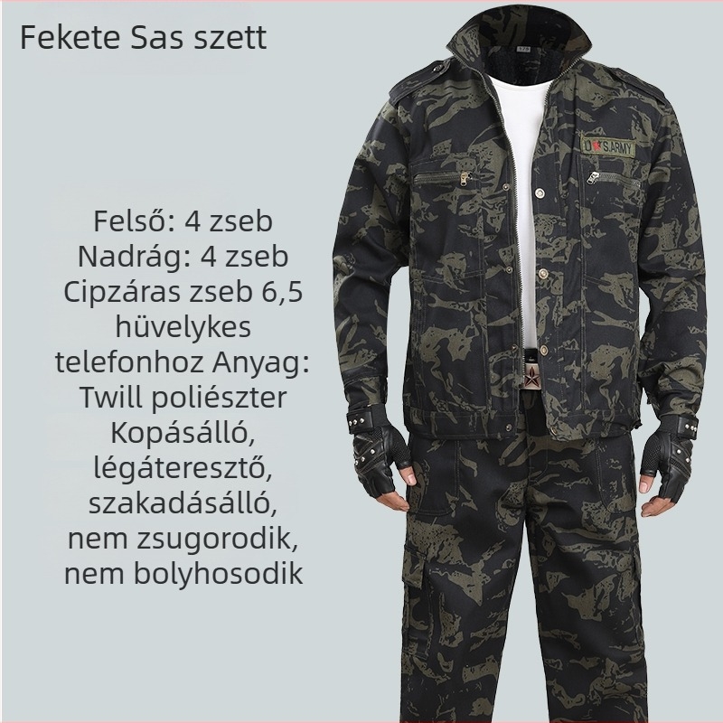 Kamufláž kiképző együttes, uniszex, nyári zöld, kopásálló felső a kültéri munkához
