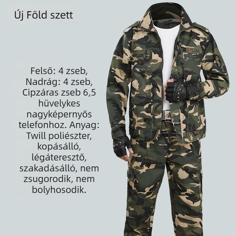Kamufláž kiképző együttes, uniszex, nyári zöld, kopásálló felső a kültéri munkához