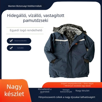 Téli vastag pamut kabát fényvisszaverő csíkokkal, munkaruházat műhelyekhez és gépészeti/autójavítási feladatokra