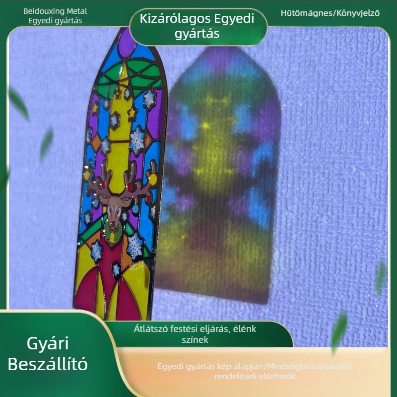 Áttetsző fém könyvjelző gravírozással és kivágott mintával, fény–árnyék dizájn, fém hűtőmágnes, Halloween és Karácsony emléktárgy