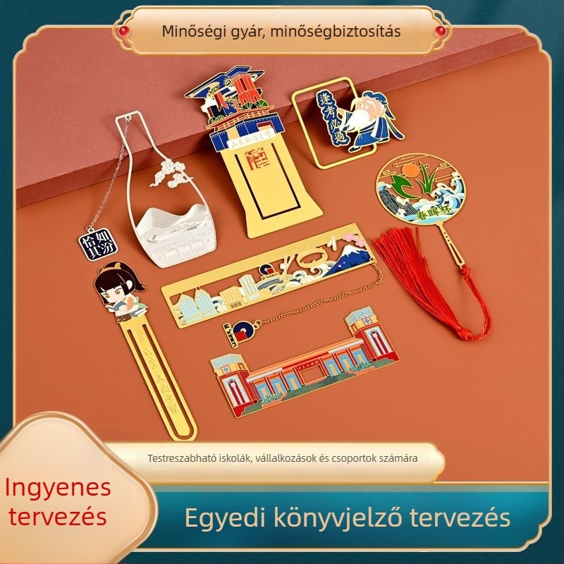 Sárgaréz könyvjelző kínai stílusban, üreges kivitelű, testreszabható, muzeális és nevezetességek ihlették